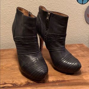 L.A.M.B. Gray leather booties